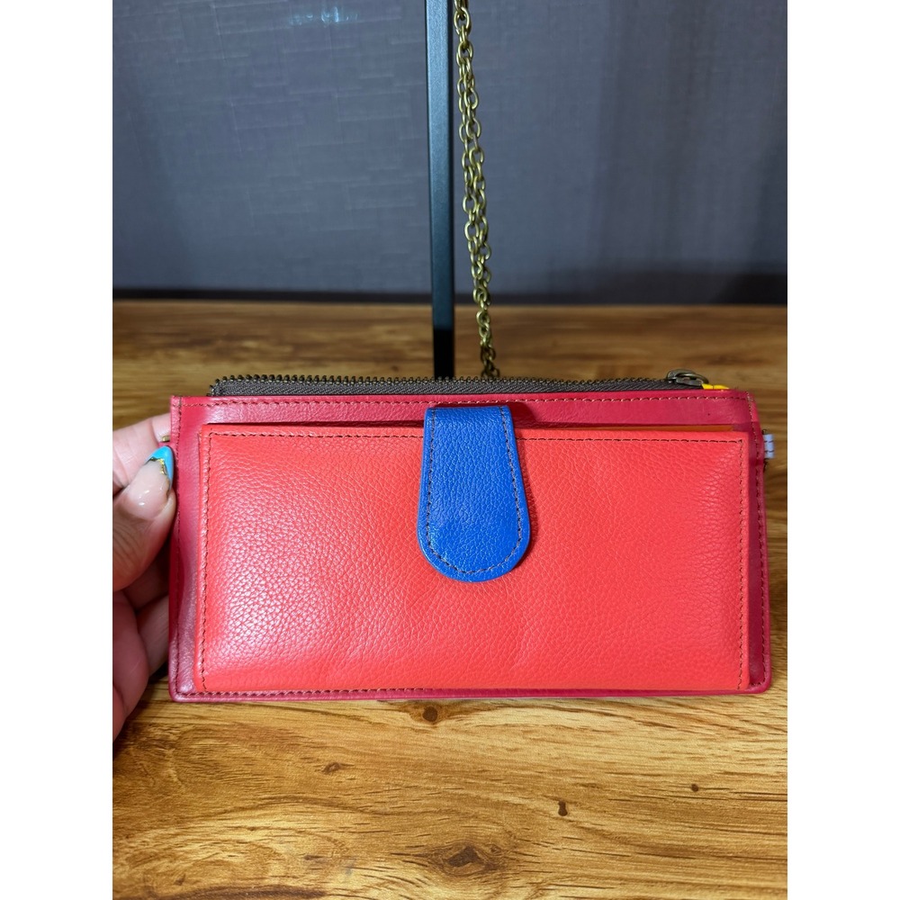 Soruka Leather Colorblock Wallet Crossbody Bag Red Blue Cream Multi Handcrafted